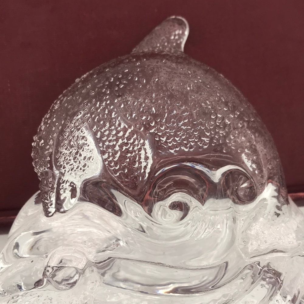 VTG PartyLite Glass Dolphin on‎ a Wave Tealight Holder